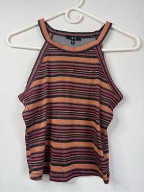 iris Striped Halter Tank Top in Peach, Black & Pink